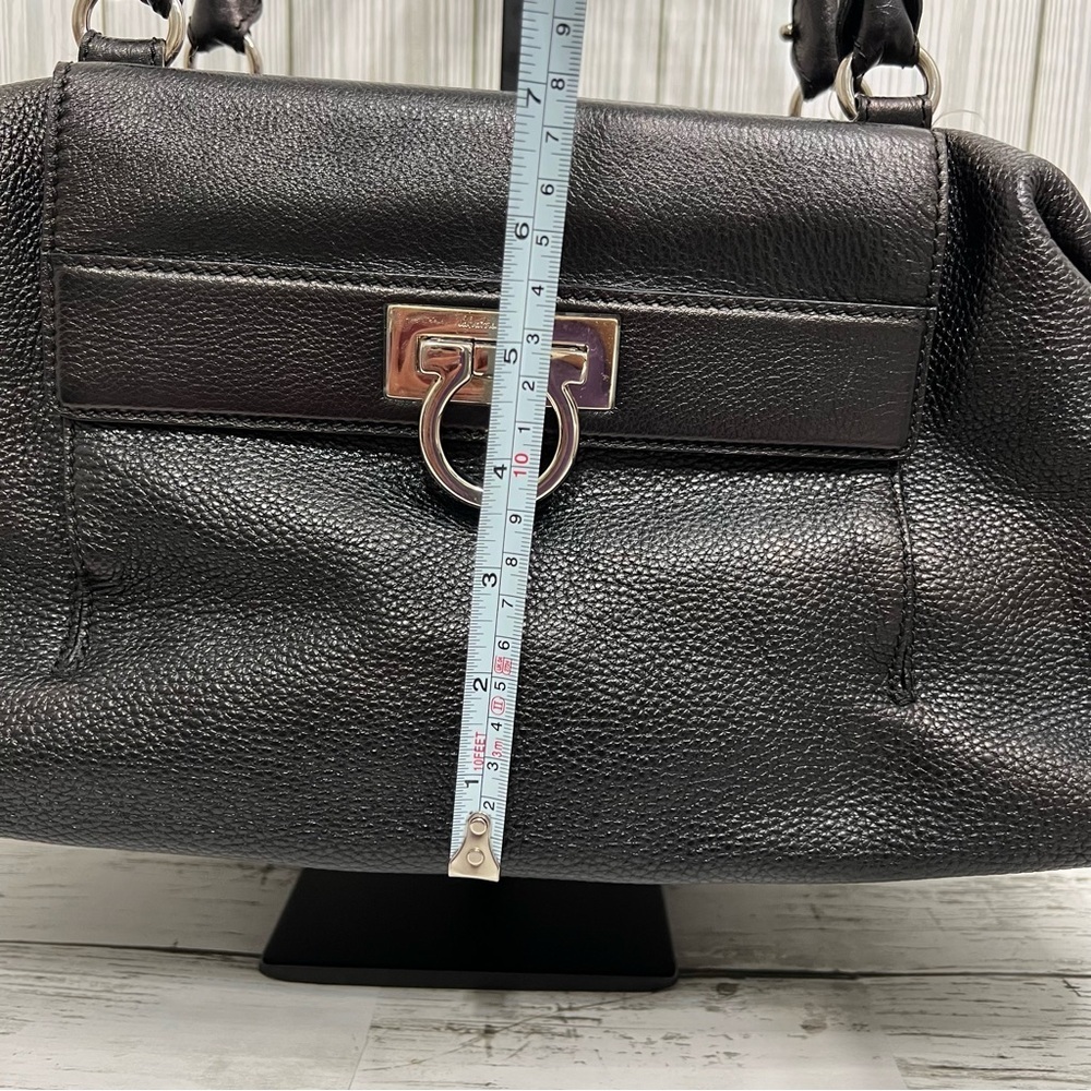 Salvatore Ferragamo Black Pebbled Leather Satchel Tote Bag Top Handle Purse - Picture 13 of 14